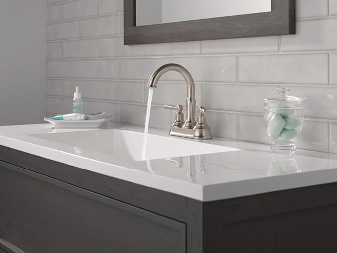 Delta Roe Centerset Brushed Nickel Bathroom Faucet, 4 Inch 3 Hole Bathroom Sink Faucet for Vanity, Push-Pop Drain Assembly, Stainless 25985LF-SS