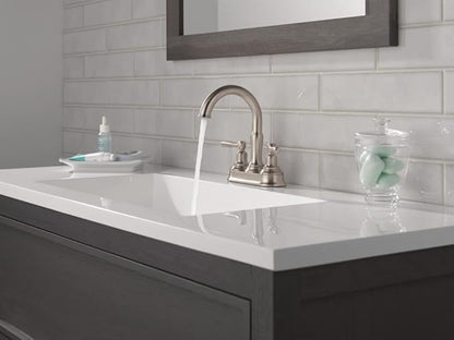 Delta Roe Centerset Brushed Nickel Bathroom Faucet, 4 Inch 3 Hole Bathroom Sink Faucet for Vanity, Push-Pop Drain Assembly, Stainless 25985LF-SS