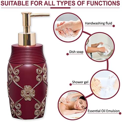 Zahari Home 4pc Elegant Rose Burgundy Bathroom Set Classic Bathroom Lotion Dispenser, Tumbler, Toothbrush Case and Bar Soap Holder Modern Uunique Design Burgundy Red Bathroom Accessories