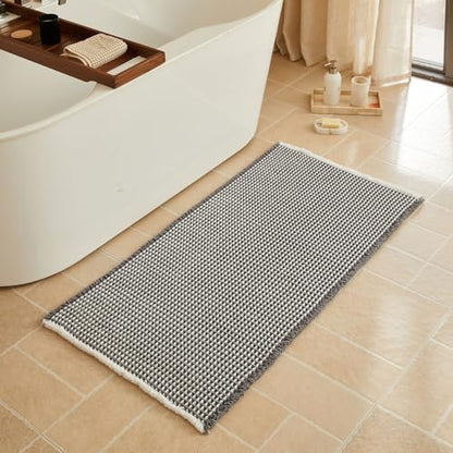 Triohero Waffle Bath Mat, Boho Bathroom Rugs Non Slip, 24x48 Grey & White