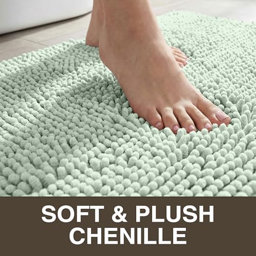 Neater Home Plush Bathroom Rugs 24x17 Thick Chenille Quick Dry Microfiber Absorbent Bath Mat, Soft Bath Rugs, Machine Washable Bathroom Floor Mat for Tub Shower Sink, Home Decor Accessories, Green