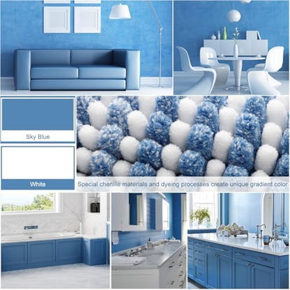 BSICPRO Bathroom Rugs Sets 2 Piece, Non Slip Striped Bath Mats, Sky Blue