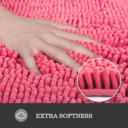 Yeaban Chenille Hot Pink Bathroom Rug 36"x60",Non-Slip Rubber Backing