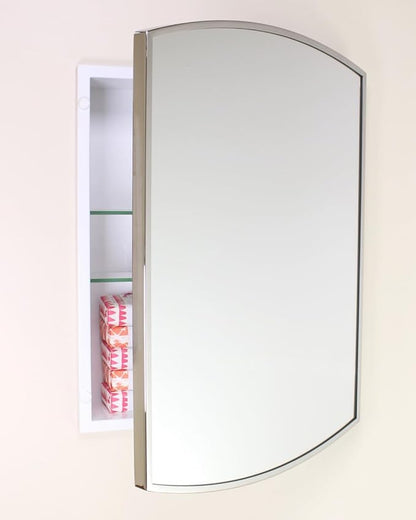Fox Hollow Furnishings 16x20 Harper Crescent Metal Framed Rectangle Recessed Bathroom Medicine Cabinet, Arced Mirror, 14x18 in-Wall Opening, Adjustable Glass Shelves, Magnet Close, Chrome