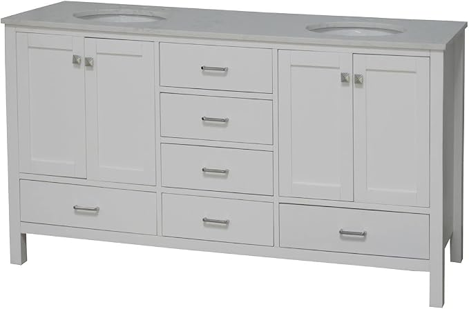 Horizon 72-inch Double Bathroom Vanity (Engineered Carrara/White): Includes White Cabinet with Engineered Carrara Countertop and White Ceramic Sinks