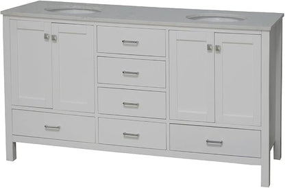 Horizon 72-inch Double Bathroom Vanity (Engineered Carrara/White): Includes White Cabinet with Engineered Carrara Countertop and White Ceramic Sinks
