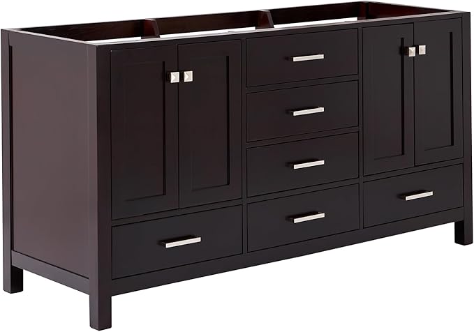 ARIEL Cambridge 66-inch Bathroom Vanity Base Cabinet,Solid Wood, 4 Soft Closing Doors, 6 Dovetail Drawers, Espresso