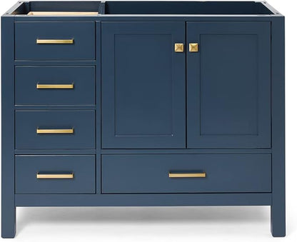 ARIEL Cambridge 42-inch Bathroom Vanity Base Cabinet,Solid Wood, 2 Soft Closing Doors, 5 Dovetail Drawers, Midnight Blue