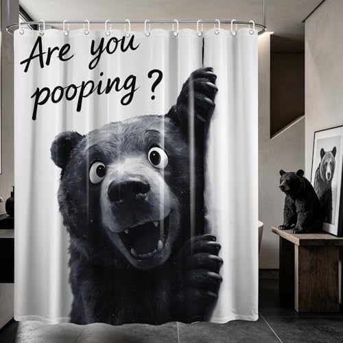 Extra Tall Shower Curtain XL Funny Black Bear Kids, 70 x 96 Inchs