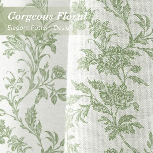 Sage Green Floral Shower Curtain,Vintage Cotton Cottagecore Shower Curtains for Bathroom, 72" W x 78" L