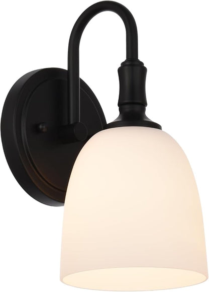 Vintage Traditional Black 1-Light Indoor Wall Sconce with Frosted Glass Bathroom Bedroom Hallway, 10.6" H x 5.3" W, Matte Black
