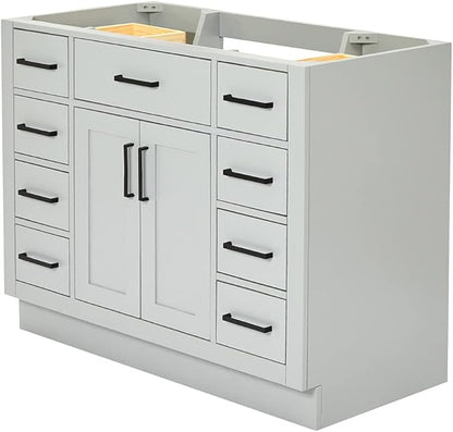 ARIEL Hepburn 42-inch Bathroom Vanity Base Cabinet,Solid Wood, 2 Soft Closing Doors, 9 Dovetail Drawers, Grey