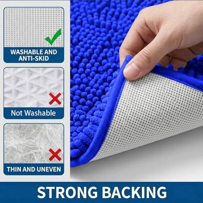 Bathroom Rugs Sets 2 Piece,Super Absorbent Chenille Bath Mats and U-Shaped Toilet Rug,Strong PVC Non Slip Backing,Microfiber Washable Dry Quickly Bath Mats for Bathroom(20"x32"+20"x20"U, Royal Blue)