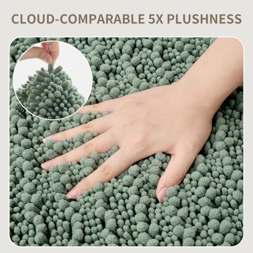 Bathroom Rugs Non Slip Washable 44x24, Extra Thick Soft Chenille Absorbent Bath Mat, High Density Barrier Non Slip Backing, Quick Dry Plush Shaggy Floor Carpet for Tub&Shower, Sage Green