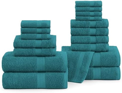 LANE LINEN Bath Towel Set 100% Cotton 18 Piece Soft Absorbent - Sea Port