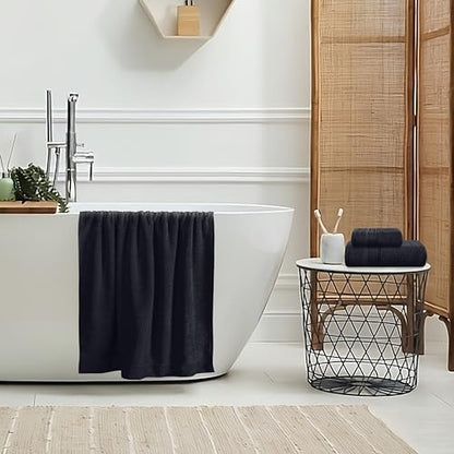 Belizzi Home Ultra Soft 3 Pack Cotton Towel Set, Contains a Bath Towel 28x55 inch, a Hand Towel 16x24 inch & a Wash Coth 12x12 inch, Ideal Everyday use, Compact & Lightweight - Black