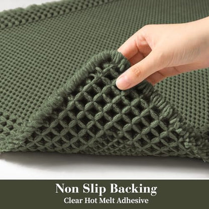 RESARE Waffle Bathroom Runner Rugs, Non Slip Boho Bath Mat 24"x60" Green