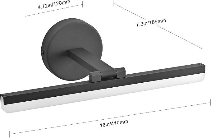 LED Modern Black Bathroom Vanity Lighting Fixtures Over Mirror 16inch Matte Black Wall Lighting Fixtures for Bathroom(White Light 6000K)