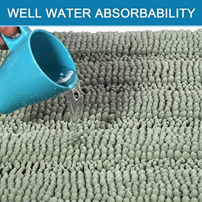 H.VERSAILTEX Bath Rugs for Bathroom Non Slip Bath Mats Extra Thick Chenille Striped Bath Rug Runners 47" x 17" Absorbent Fluffy Soft Shaggy Mats Dry Fast Plush Area Carpet for Bath Room - Sage