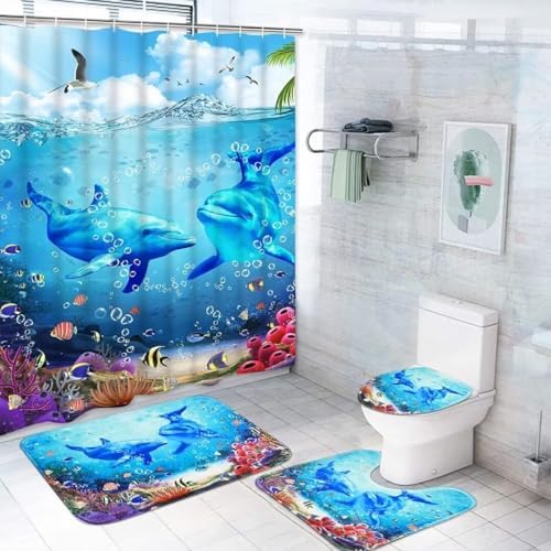 Yddsky Ocean Dolphin Bathroom Shower Curtain Sets for Bathtub,72x72 Inch