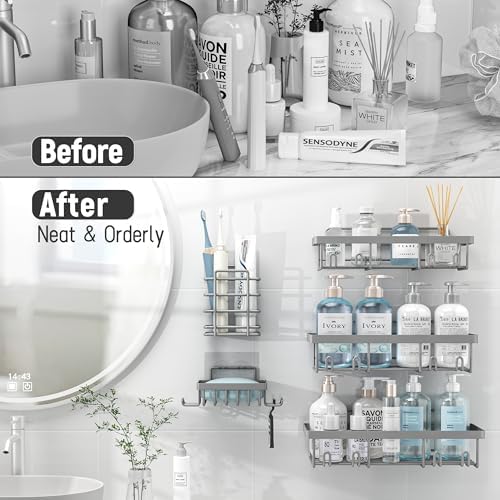 Liuoud 10 Pack Shower Caddy for Inside Shower, Grey Bathroom Storage Decor