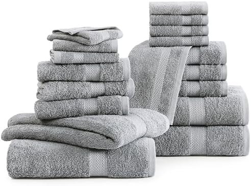 LANE LINEN Towel Set Soft Absorbent Quick Dry 100% Cotton 18 Piece - Grey