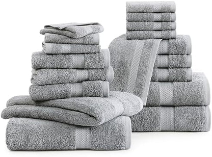 LANE LINEN Towel Set Soft Absorbent Quick Dry 100% Cotton 18 Piece - Grey
