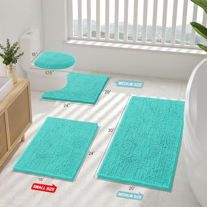 Smiry Chenille Bathroom Rugs Sets 2 Piece (30x20+24x16, Turquoise)