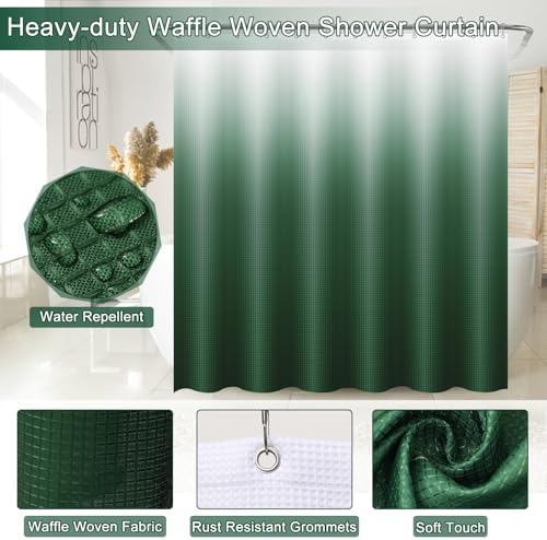 32PCS Dark Green Bathroom Accessories Set with Shower Curtain,Rugs,Trash Can,3PCS Lotion Soap Dispenser, Toothbrush Holder, Soap Dish,Tumbler Cup,6PCS Wood Tags Bath Accessories with Tray for Bathroom