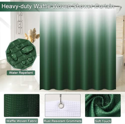 32PCS Dark Green Bathroom Accessories Set with Shower Curtain,Rugs,Trash Can,3PCS Lotion Soap Dispenser, Toothbrush Holder, Soap Dish,Tumbler Cup,6PCS Wood Tags Bath Accessories with Tray for Bathroom