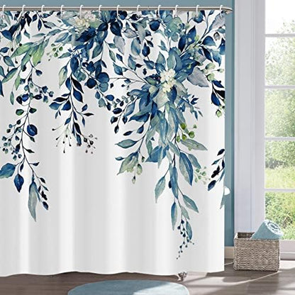 Shower Curtain, Shower Curtains for Bathroom Blue Eucalyptus Shower Curtain Watercolor Plant Bathroom Curtain Leaves Botanical Shower Curtain Set 72" W x 84" L with Hooks