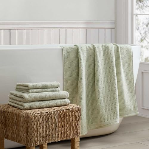 Martha Stewart - Bath Towels, Soft & Absorbent 100% Cotton Towels, Solid 500 GSM, 6-Piece Bathroom Towel Set with Textured Weave (Bedford Cottage Green)