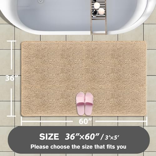 Bathroom Rugs 36 x 60 Inch – Extra Large Bath Mat | Absorbent and Washable Thick Chenille Bath Rugs Non-Slip Runner Rug for Bathroom, Shower, Tub(Ivory Cream)