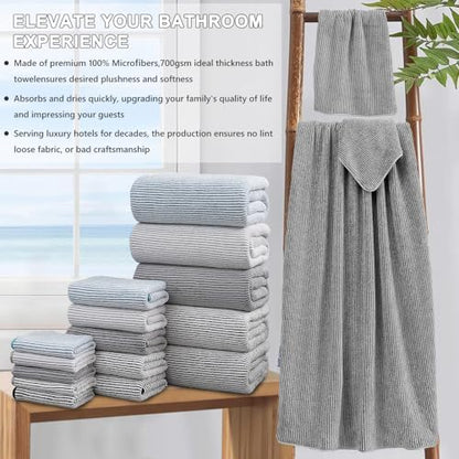 4 Piece Bath Towel Set 35"x70"Oversized Bath Towel for Bathroom Ultra Soft Fluffy Extra Large Bath Sheet Luxury Premium Bathroom Towel Highly Absorbent Quick Dry Shower Towel for Hotel Spa,Dark Grey