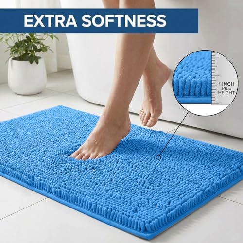 Bathroom Rugs Sets 2 Piece,Super Absorbent Chenille Bath Mats and U-Shaped Toilet Rug,Strong PVC Non Slip Backing,Microfiber Washable Dry Quickly Bath Mats for Bathroom(20"x32"+20"x20"U, Calm Blue)