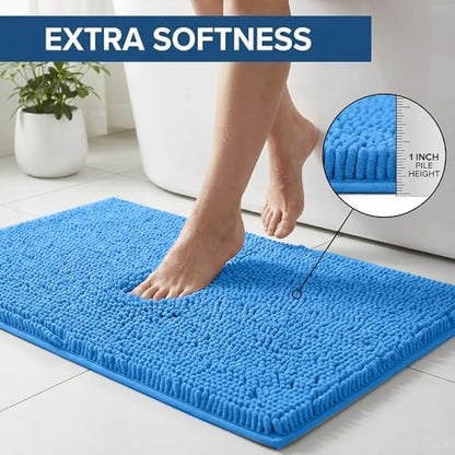 Bathroom Rugs Sets 2 Piece,Super Absorbent Chenille Bath Mats and U-Shaped Toilet Rug,Strong PVC Non Slip Backing,Microfiber Washable Dry Quickly Bath Mats for Bathroom(20"x32"+20"x20"U, Calm Blue)