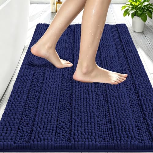 Smiry Thick Chenille Bathroom Rugs 30x20, Soft Bath Mat, Twilight Sapphire