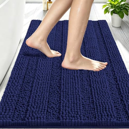 Smiry Thick Chenille Bathroom Rugs 30x20, Soft Bath Mat, Twilight Sapphire