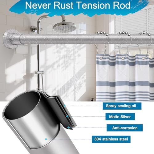 YNL Silver Shower Curtain Rod 32-94 Inch(2.7-7.8ft), Non-Slip, Never Rust, Stainless Steel No Drill Spring Tension Shower Rod, Adjustable Long Curtain Rod for Bathroom Window Patio
