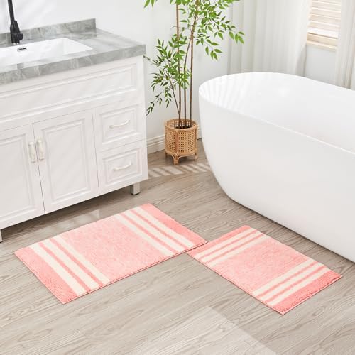 CozeCube Blossom Pink Striped 32"x20" Non Slip Washable Bath Mat