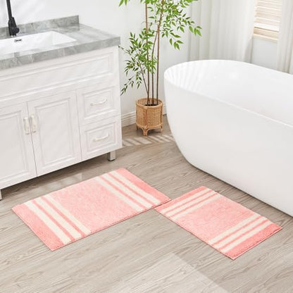 CozeCube Blossom Pink Striped 24"x16" Non Slip Washable Bath Mat