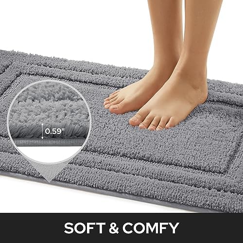 HOMEIDEAS Bathroom Rugs Sets 2 Piece, Super Soft Non Slip Bath Mat Grey