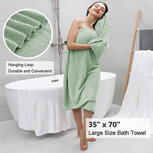 8 Pcs Green Oversized Bath Towel Set-2 Extra Large Bath Sheets,2 Hand Towels,4 Washcloths Soft Bathroom Towels Highly Absorbent Quick Dry Beach Chair Towels Woven Towels for Hotel and Spa