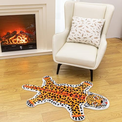 Orange Leopard Bath Mat Non Slip Absorbent Cartoon Rug 39.3x25.5in