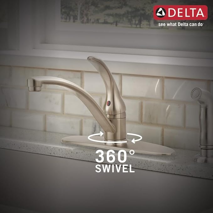 Delta Foundations Brushed Nickel Kitchen Faucet with Side Sprayer, Contemporary 4 Hole Kitchen Sink Faucet, Single Handle, Stainless B4410LF-SS