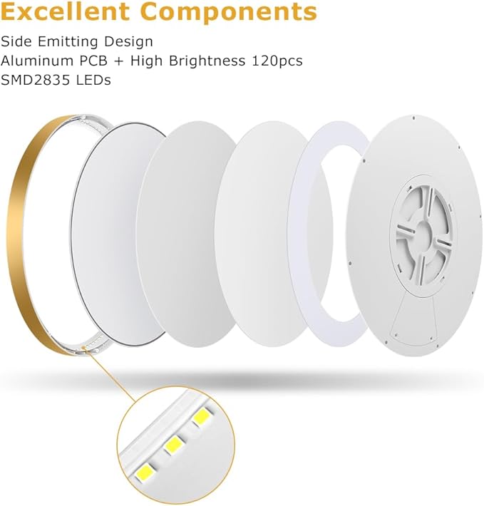 9Inch LED Flush Mount Ceiling Light Fixture, 18W(180W Equivalent), 1800LM, 5000K Daylight White, IP40, Flat Modern LED Ceiling Lights for Bedrooms, Living Rooms, Bathrooms, Stairwells, etc.(Gold)