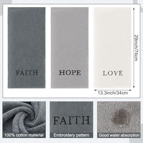 FuWeave 3 Pcs Gray Decorative Hand Towels for Bathroom, Faith Hope Love