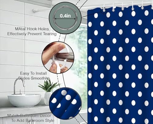 Polka Dot Shower Curtain Blue White Retro Spot Vintage Fabric Decorative Bathroom Curtains with Hooks,70" Wx84 H