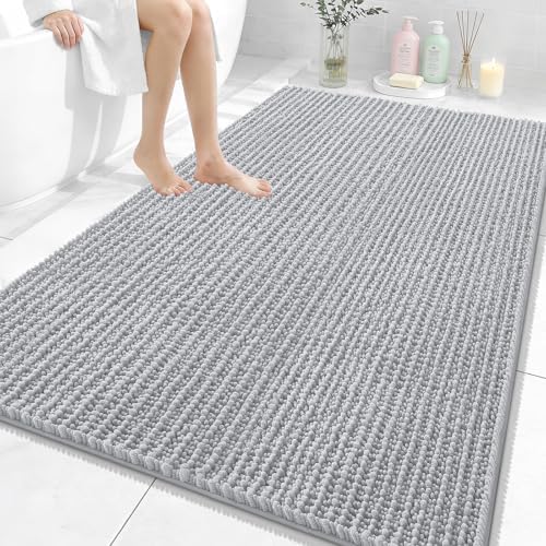 OLANLY Large Bathroom Rugs 59x35, Thick Soft Absorbent Chenille Bath Rugs