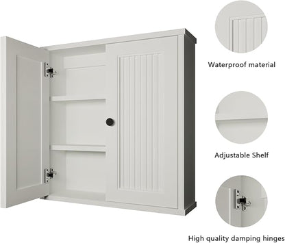Waterproof WPC Wall-Mounted Bathroom Wall Cabinet Over the Toilet Storage Cabinet with Adjustable Shelves, Medicine Cabinet for Bathroom